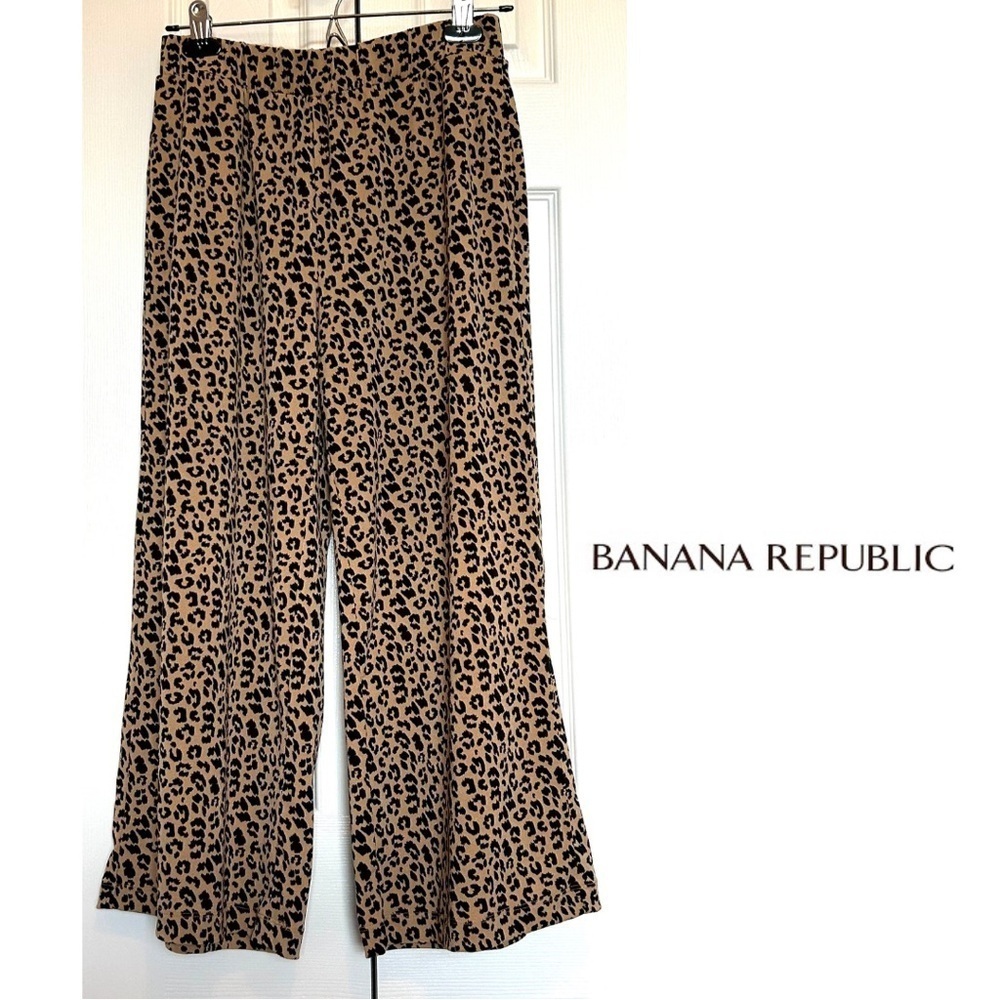 Banana Republic Leopard Print Wide Leg Stretch Jersey Crop Pants Size XS
